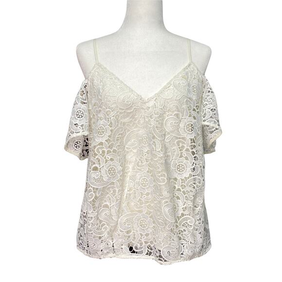 LIKELY for REVOLVE | sz S Women's White V-Neck Crochet Lace Cold Shoulder Blouse - Picture 3 of 7